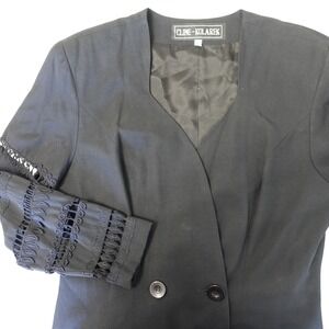 Vtg 90s‎ Blazer Womens L Black Crochet Sleeve Double Breasted Retro Goth Jacket